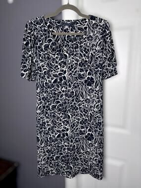 Tommy Hilfiger Navy White Floral V Neck Knee Length Dress 8